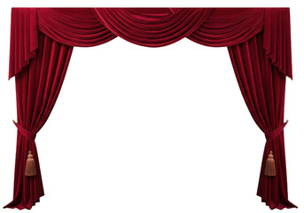 Red velvet curtains isolated on transparent background