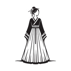 Fototapeta premium Artistic Hanfu silhouette in vector – Hanfu silhouette – Hanfu vector – Hanfu illustration – ladies dress silhouette – silhouette of Hanfu