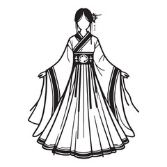 Fototapeta premium Silhouette vector art of Hanfu traditional wear – Hanfu silhouette – Hanfu vector – Hanfu illustration – ladies dress silhouette – silhouette of Hanfu