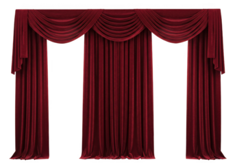 Red velvet curtains isolated on transparent background