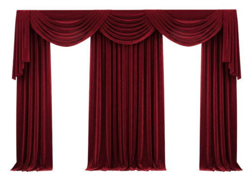 Red velvet curtains isolated on transparent background