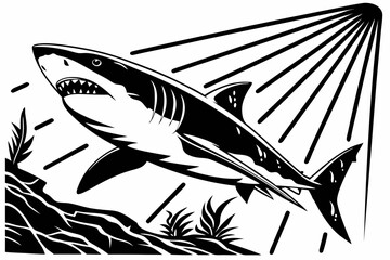 Shadow of the Deep: Black & White Shark Vector
