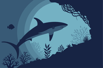 Deep Sea Outline: Shark Silhouette Illustration