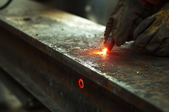 Welder Using Torch on Metal Beam