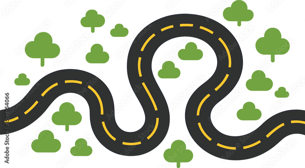 Aufkleber aerial view of a road map featuring a curved highway and vector graphics