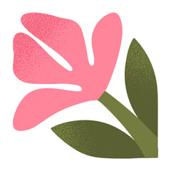 Isolated pink flower with leaves vector.Botany emblem design element.Hand drawn floral spring or summer illustration for prints,flyers,banners,wedding,invitations,branding design,clipart.