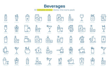 Beverages line icon pack. Beverages Stroke icon set. Editable Stroke icon