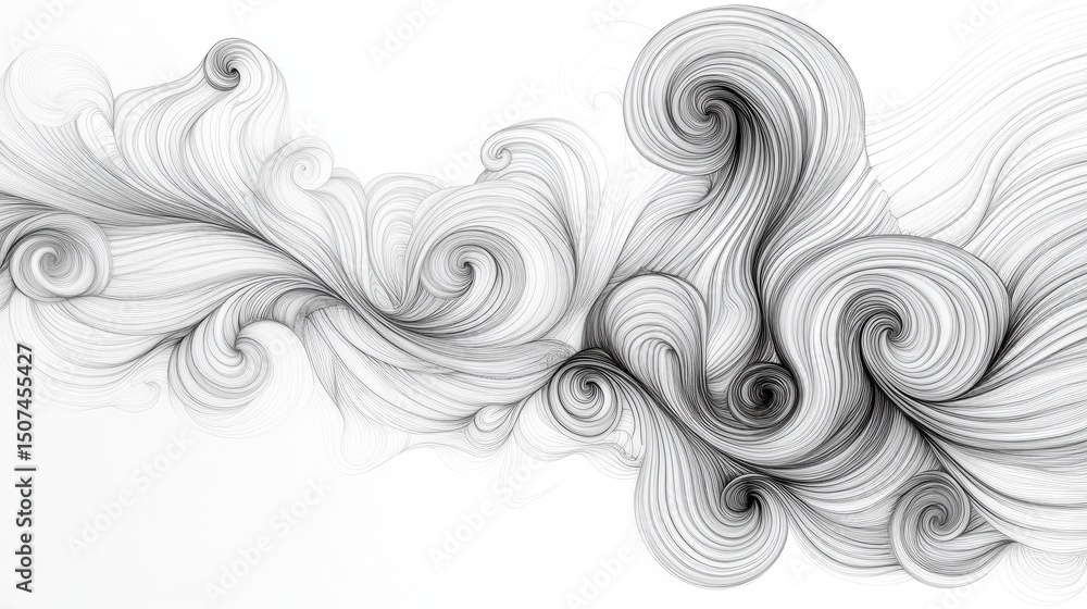 Poster an ethereal composition of fine swirling lines in a flowing, elegant pattern. high-resolution linewo