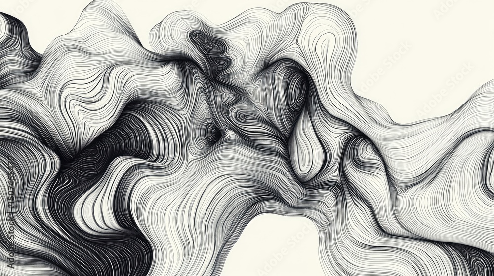Poster an ethereal composition of fine swirling lines in a flowing, elegant pattern. high-resolution linewo