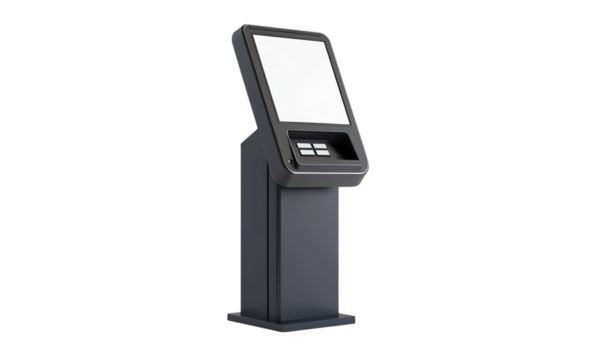 Payment terminal, kiosk. ATM, POS, POI advertising stand isolated on transparent white background, clipping path ,png 