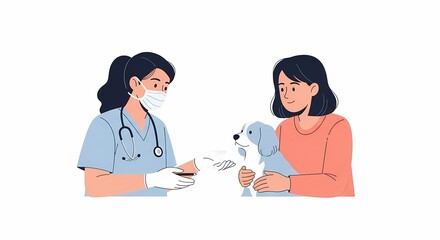 Veterinarian Examining Dog with Owner During a Checkup Appointment