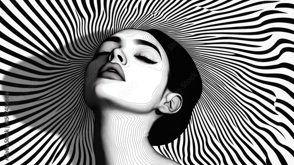Poster a high-definition illustration with refined curling lines that spiral and twist into abstract harmon