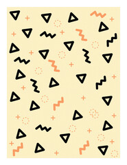Abstract Geometric Pattern Triangles, Waves, and Plus Signs on a Pastel Background