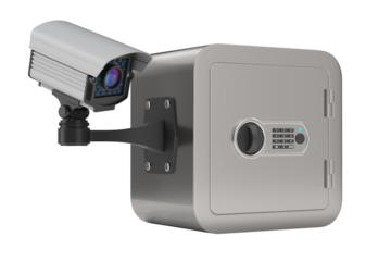 Safe and CCTV on white background. Isolated 3D illustration