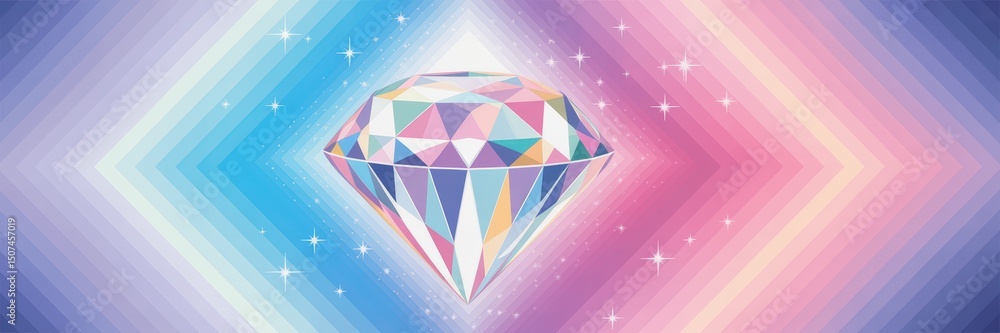 Aufkleber geometric diamond prism art with pastel gradient background sparkling with light rays a modern abstr