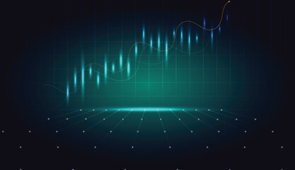 Abstract showing upward trading stock market graph, technology illustration design on growth financial background.