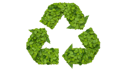 A recycle symbol is formed by leaves that imply growth and sustainability on a black background.