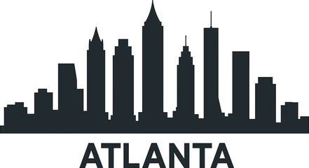 A horizontal banner featuring the Atlanta city skyline, presented as a black and white silhouette of the city in the USA, serves as a vector template for design purposes