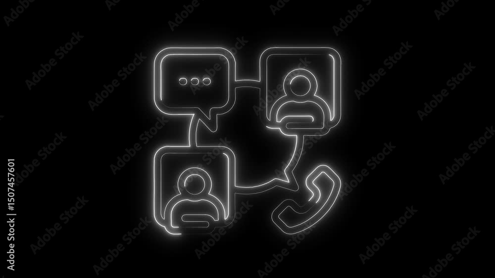 Poster glowing neon style video call with speech bubble communication icon animation on black background