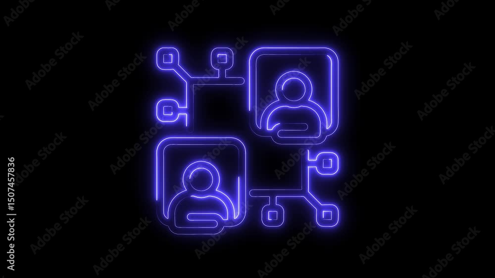 Poster glowing neon people network graphic concept with connection nodes on a dark background