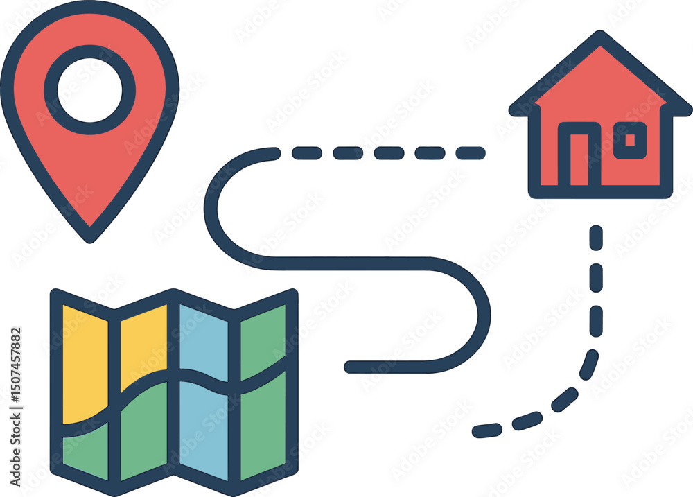 Poster location vector icon featuring editable stroke for geolocation map path distance to destination deli