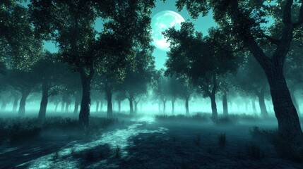 Fototapeta premium Forest with Full Moon in the Background