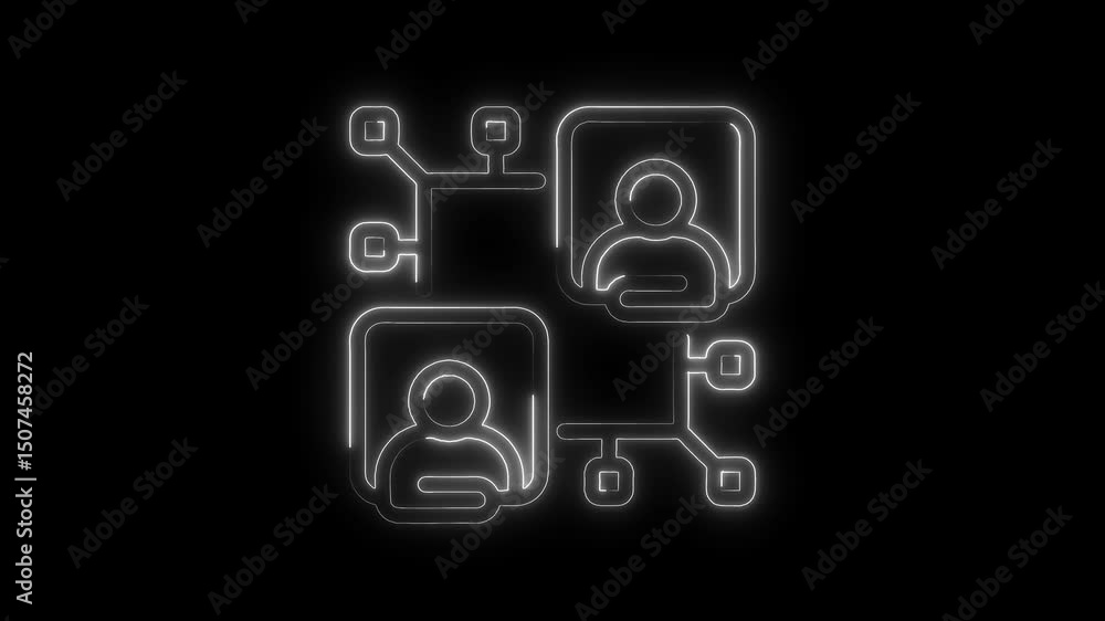 Poster team network hierarchy concept connecting people and digital data on black background glowing animat