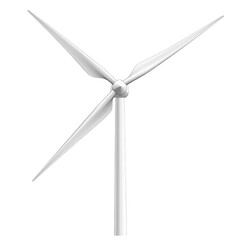 White wind turbine with three blades stands against clear background, symbolizing renewable energy and sustainability. sleek design highlights modern technology in clean energy solutions