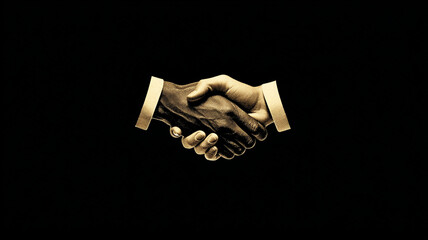 Vintage Handshake with Peace Symbol on Black Background Representing Unity, Agreement, and Anti-War Message