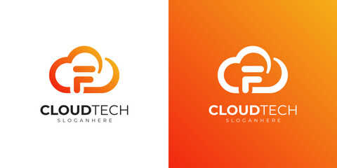 Letter F cloud logo design with modern orange gradient, tech and digital concept symbol