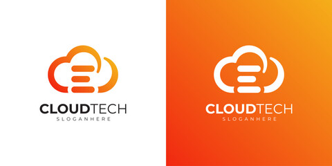 Letter E cloud logo design with modern orange gradient, tech and digital concept symbol