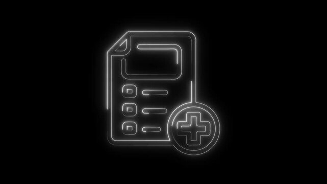 Glowing neon form illustration with add symbol on black background animation