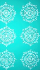 Beautiful turquoise background with intricate white mandala patterns, perfect for vibrant design projects and creative backgrounds.