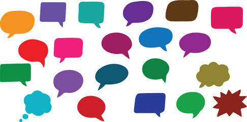 Colorful comic style speech bubble icon set in various shapes for text, dialogue and communication design elements