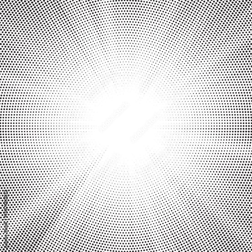 Poster halftone gradient sun rays pattern. abstract halftone vector dots background. monochrome dots patter