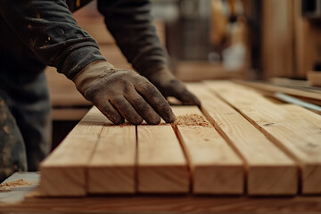 Carpenter Working with Wooden Planks