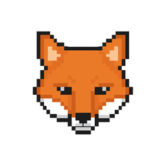Fototapeta premium Pixel art illustration of a fox head in orange and white colors 