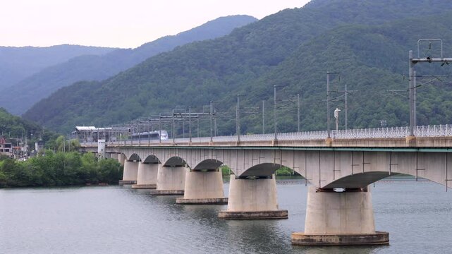 Gyeongui Jungang Line Train Crossing Yangsu Railway Bridge