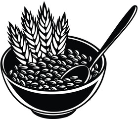 Silhouette of a Bowl of Barley Grains with a Spoon on a Transparent Background