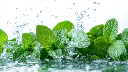 fresh mint in water splash