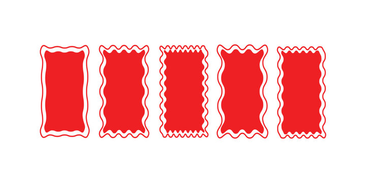 Set of frames with zigzag edge shapes vector collection. scallop edge shape. Wavy abstract rectangular frame on white background. Wavy Rectangular red Frame.
