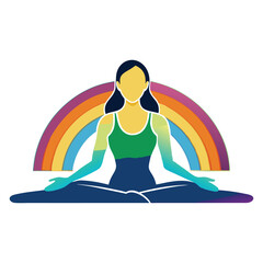 Pink vector silhouette illustration of a woman in a lotus yoga pose on the beach, embodying relaxation and healthy lifestyle
