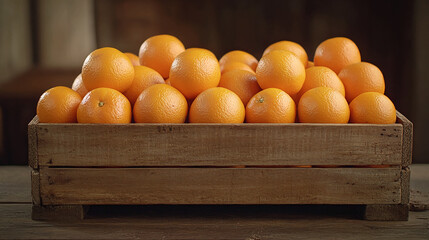 wooden crate with oranges