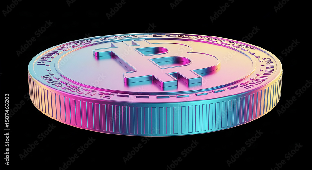Poster Bitcoin cryptocurrency coin rotating on black background