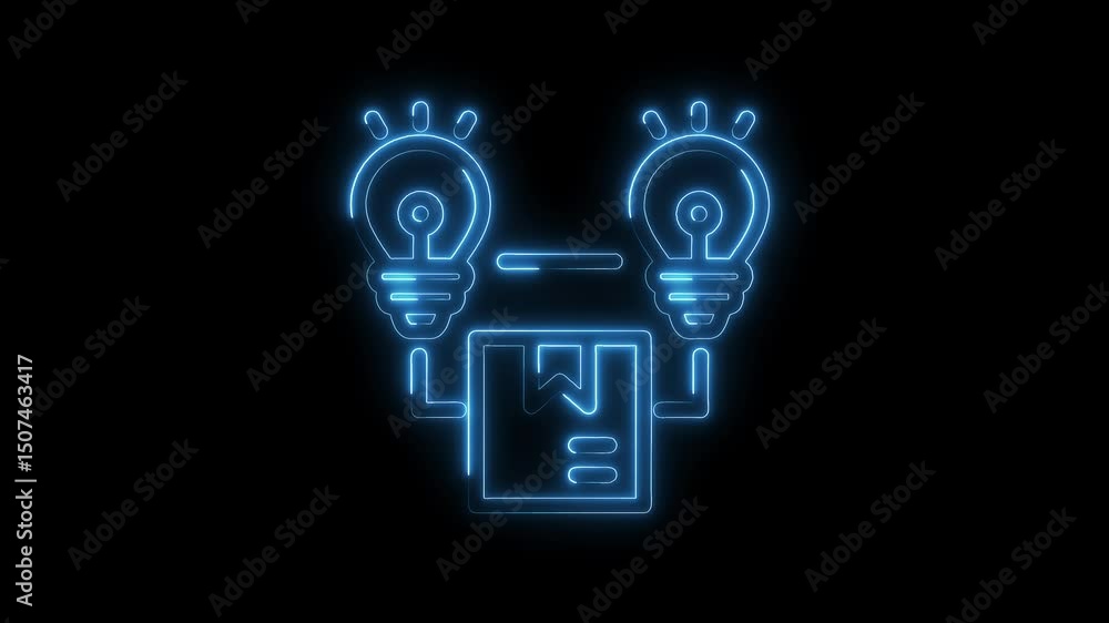 Aufkleber neon style icon animation displaying two ideas connected to a box concept on black
