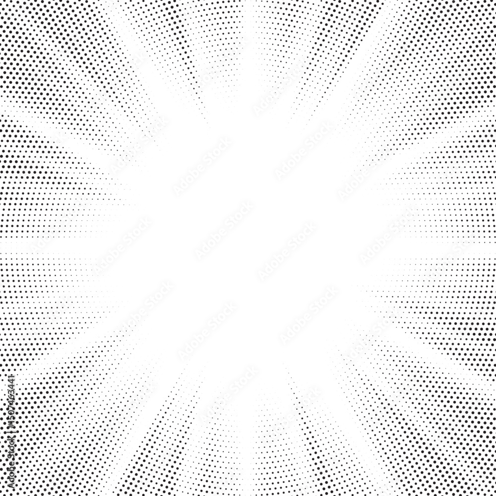 Poster Halftone gradient sun rays pattern. Abstract halftone vector dots background. monochrome dots pattern. Vector background in comic book style with sunburst rays and halftone. Retro pop art design.