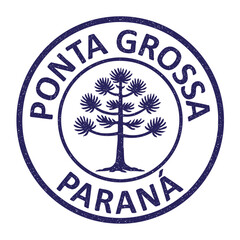 Ponta Grossa, Paraná grunge rubber stamp from Brazil, on transparent background, blue vector illustration. Selo da cidade de Ponta Grossa no Paraná com ilustração de araucária