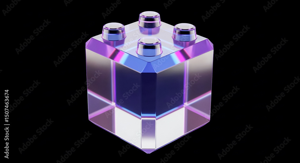 Poster glass building block shining on black background