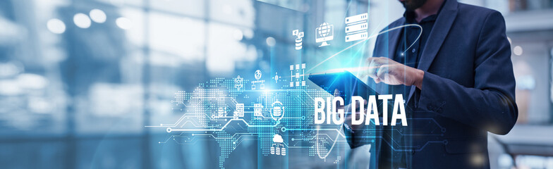 A businessman using a tablet analyzes big data and identifies potential growth opportunities, optimizes marketing strategies, and enhances operational efficiency to drive business success.