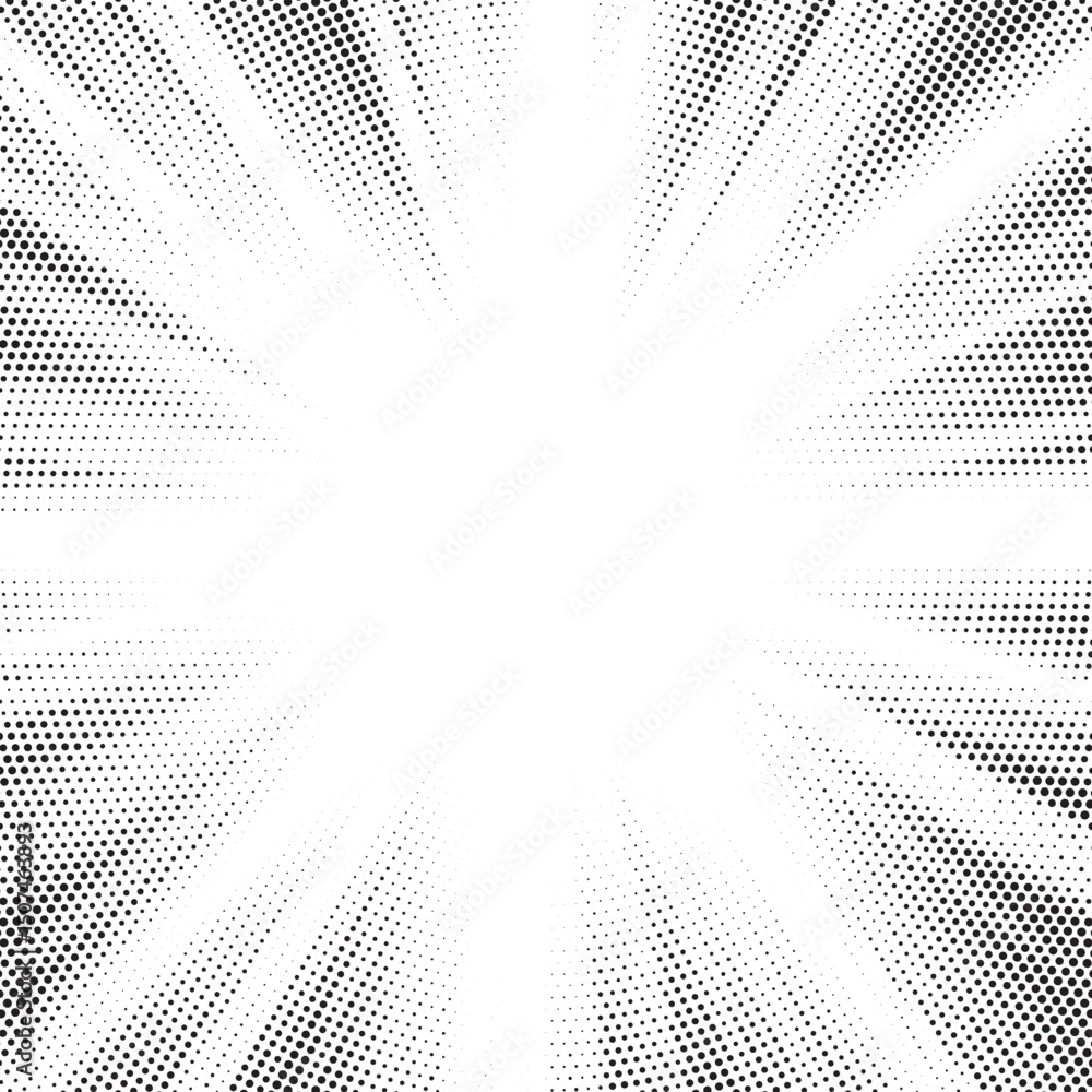 Poster halftone gradient sun rays pattern. abstract halftone vector dots background. monochrome dots patter